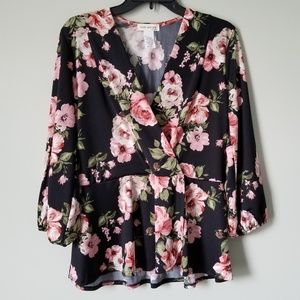 Pink Floral Wrap Blouse